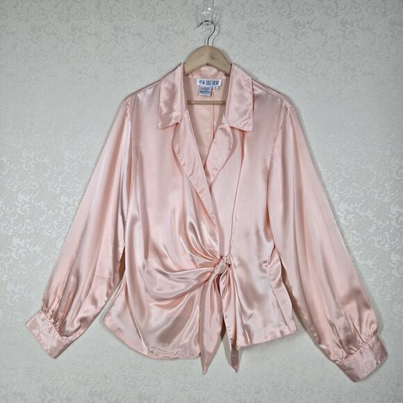 VTG Together 2 Pc Set Tie Front Top Maxi Skirt sz 16 Peach Satin Shimmer - Picture 2 of 16